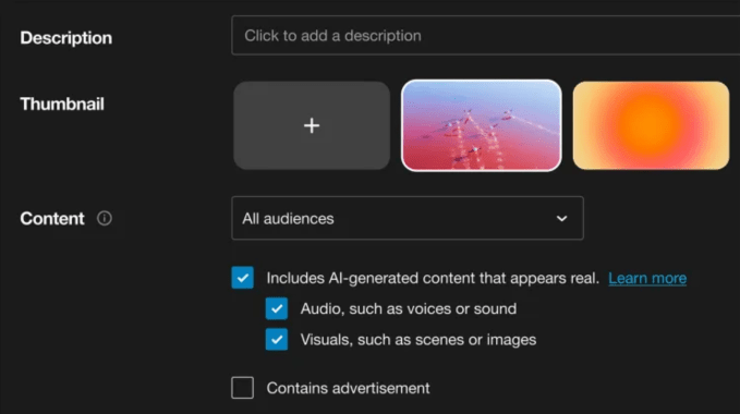 Vimeo AI content labeling interface