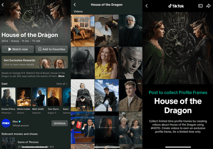 TikTok Spotlight interface featuring House of the Dragon