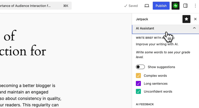 Write Brief with AI tool interface