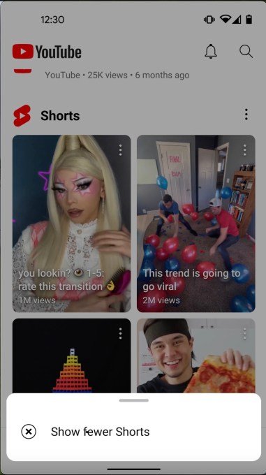 Show fewer Shorts menu option