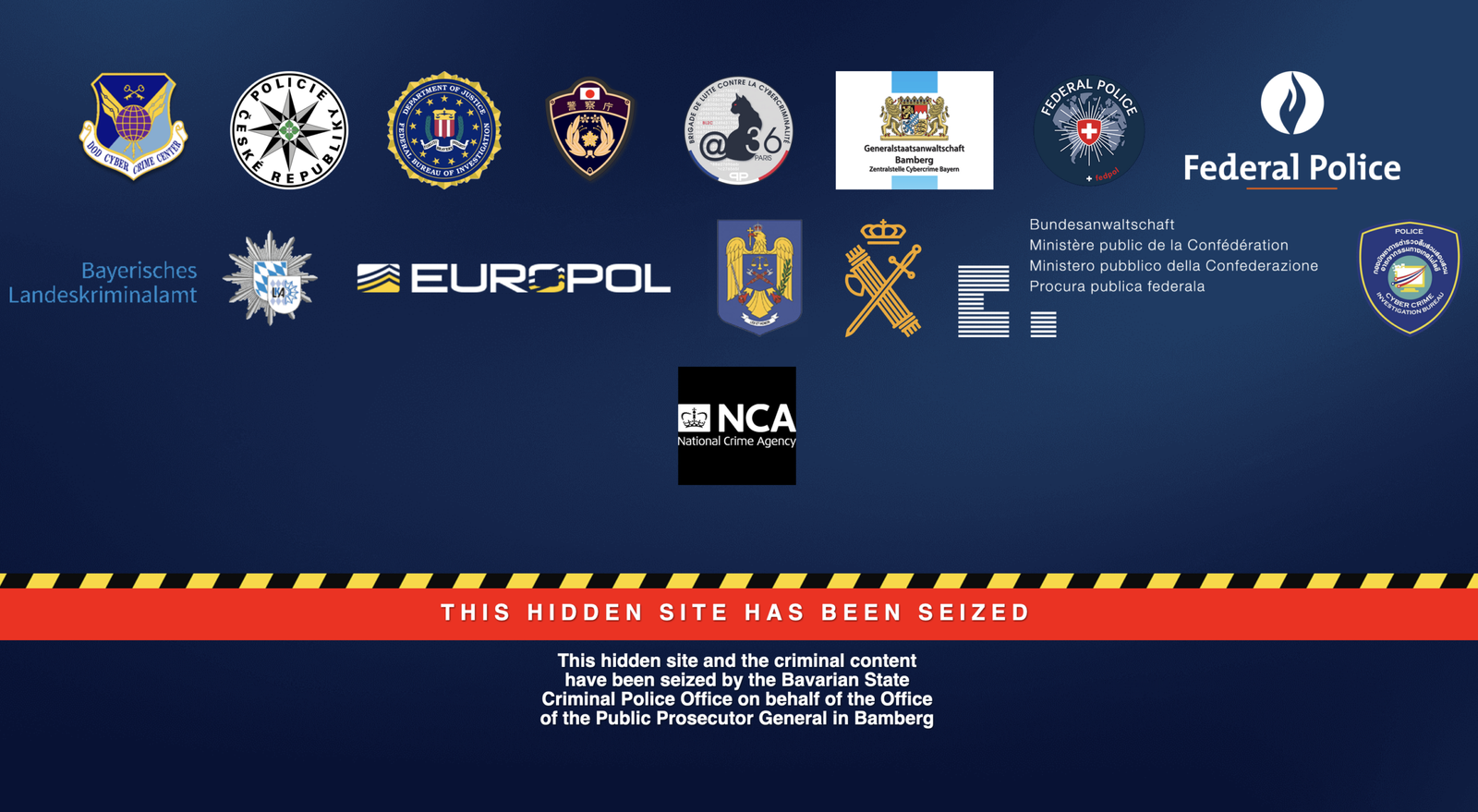 A seizure notice on 8base's dark web leak site, which reads: 'This hidden site and the criminal content have been seized.'