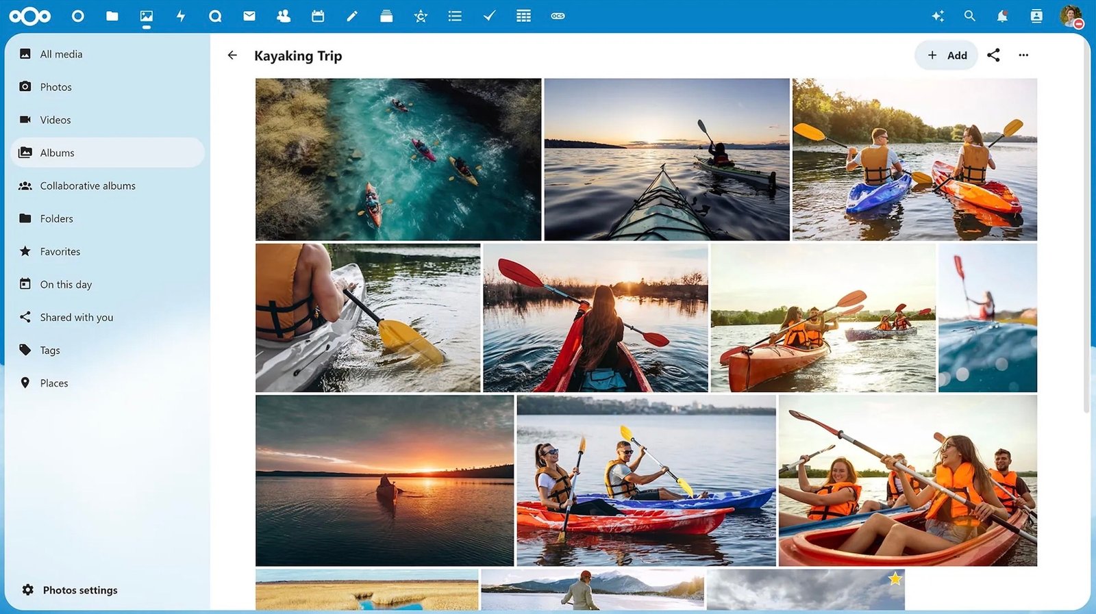 A series of photos shown inside the web browser interface of Nextcloud, a self-hosted Dropbox alternative.