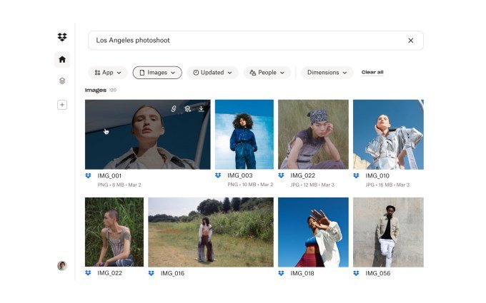 Dropbox Dash AI interface showing multimedia search capabilities