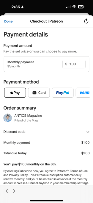 New checkout experience on Patreon