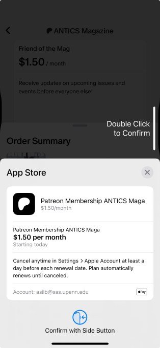 Patreon iOS app payment interface