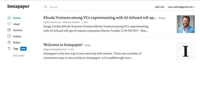 Instapaper app interface