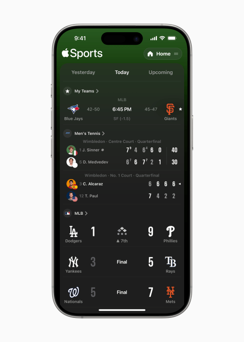Apple Sports redesigned home screen