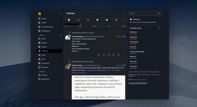 Bonfire social interface