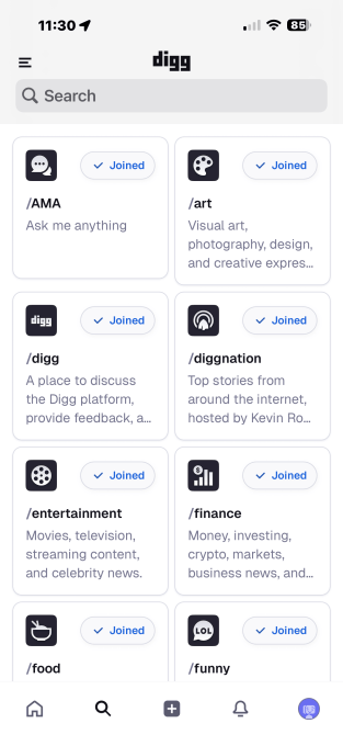 Digg community interface