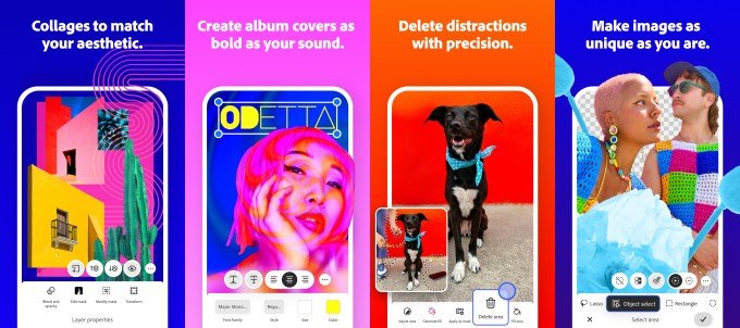 Photoshop interface running on an Android smartphone