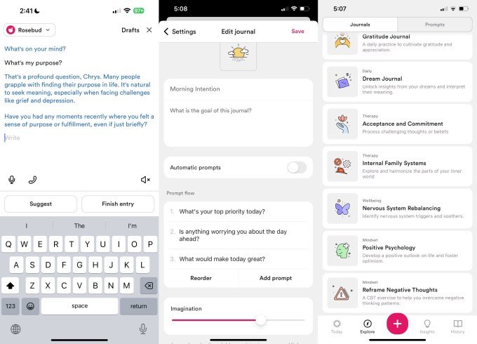 Rosebud AI journaling interface