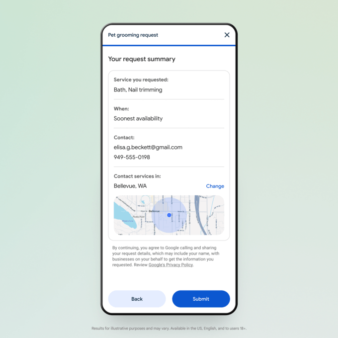 Google AI-powered business calling interface