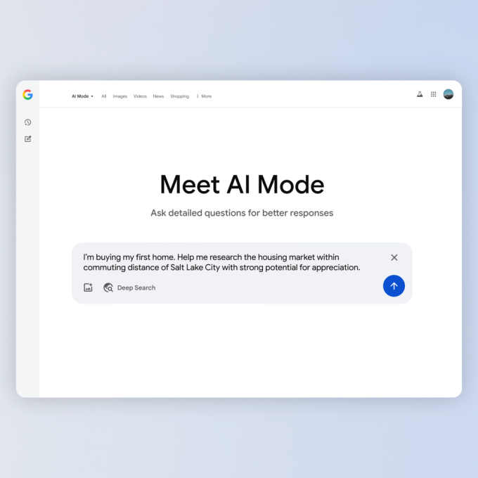 Google Deep Search interface for complex research