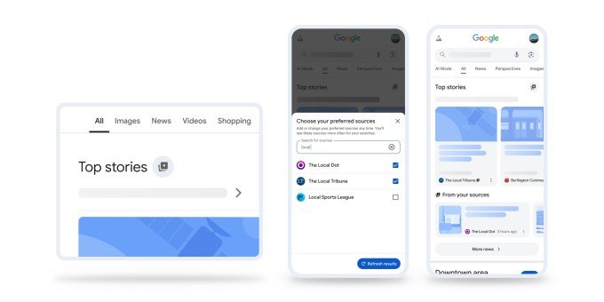 Google Preferred Sources interface