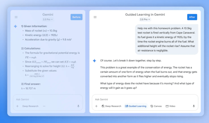 Gemini Guided Learning interface