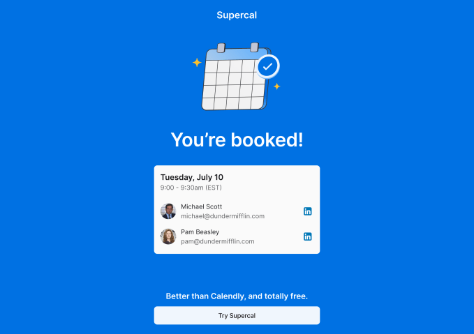 Supercal booking confirmation