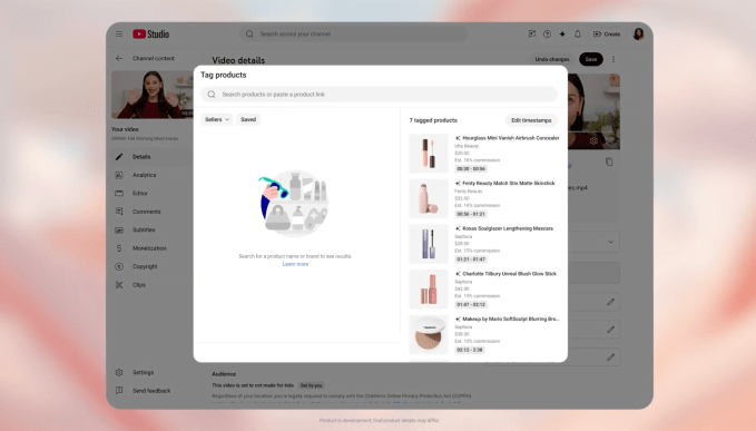 YouTube Shopping interface updates