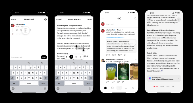 Threads text attachment interface