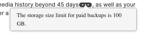 Signal paid storage plan interface