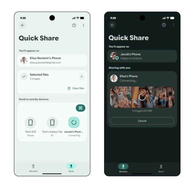 Redesigned Quick Share interface