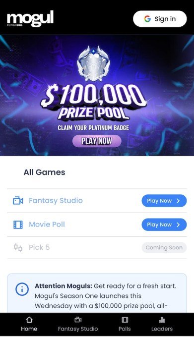 Mogul game dashboard