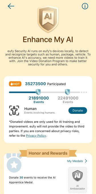 Eufy AI enhancement program screenshot