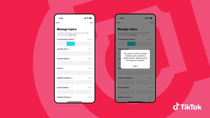 TikTok's new Manage Topics interface for AI content