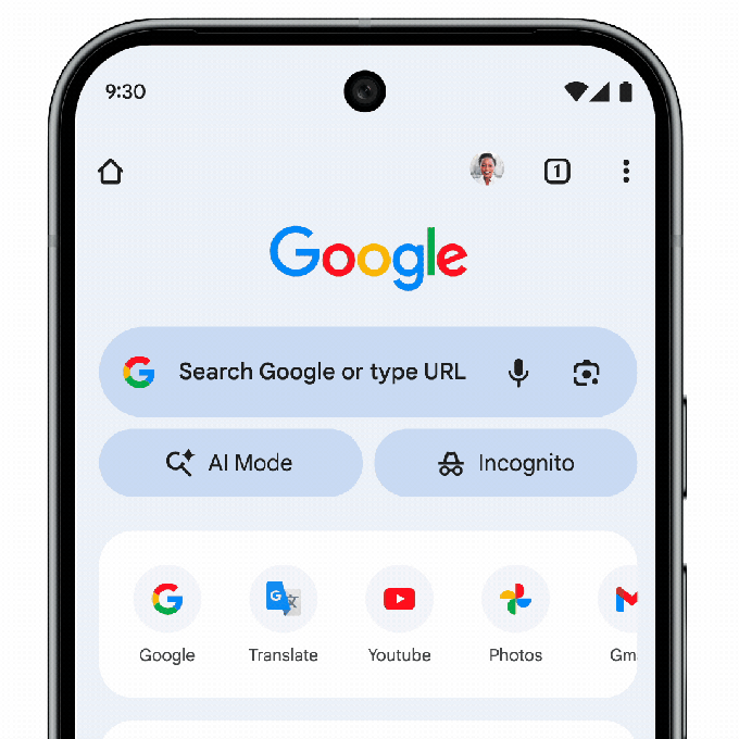 Demonstration of AI Mode shortcut in Chrome mobile