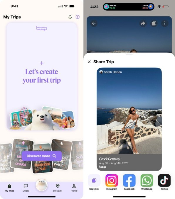 Boop mobile app itinerary view