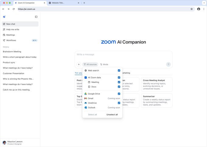 Zoom AI Companion web interface showing agentic retrieval