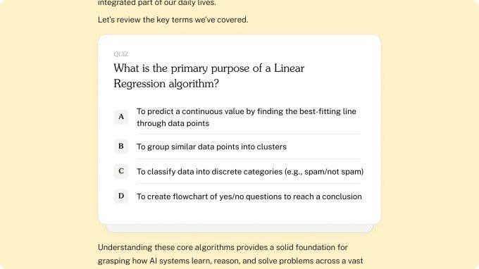 Interactive quiz feature within the Oboe platform.