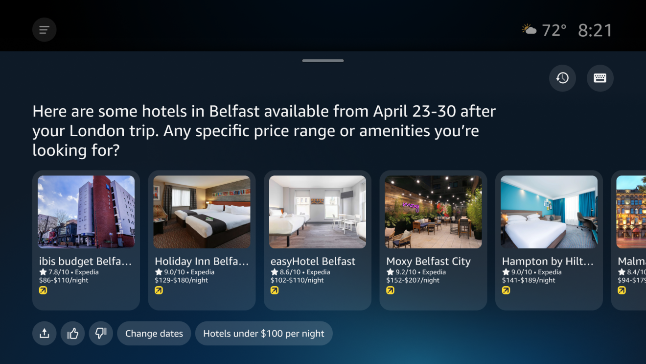 showing a screenshot from the Alexa+ digital assistant on an Amazon TV
