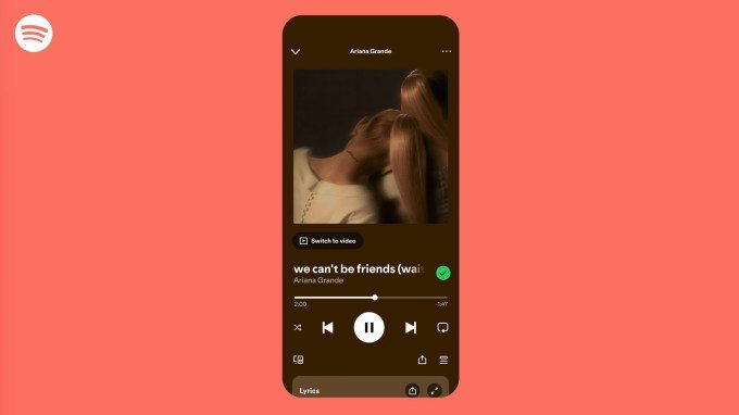 Spotify video player interface