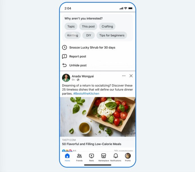 Feedback controls on Facebook