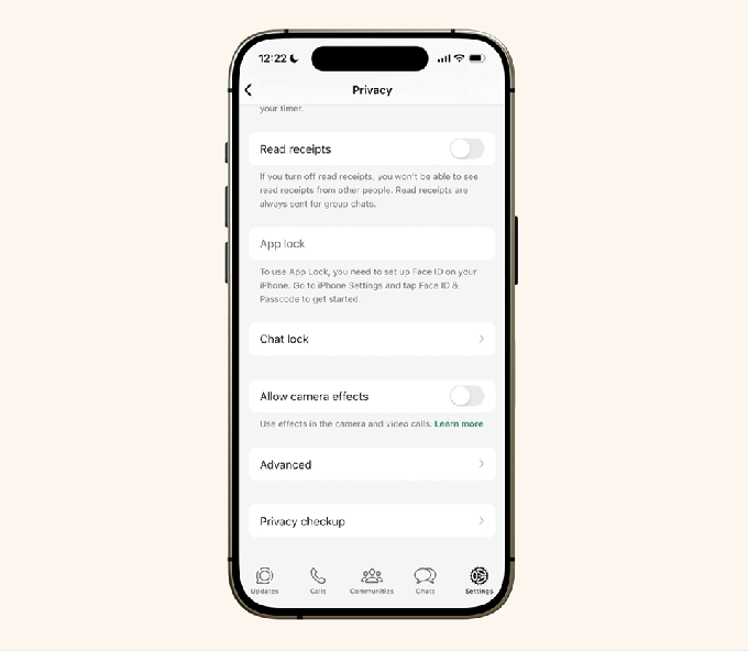 WhatsApp Strict Account Settings interface