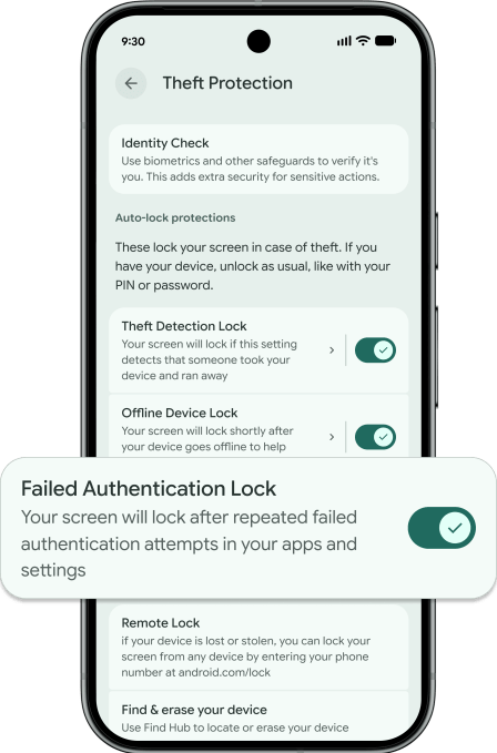 Android theft protection interface