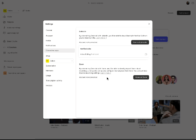 Workflow integration with Descript