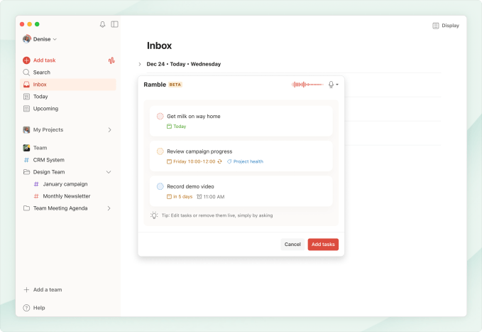 Todoist Ramble interface