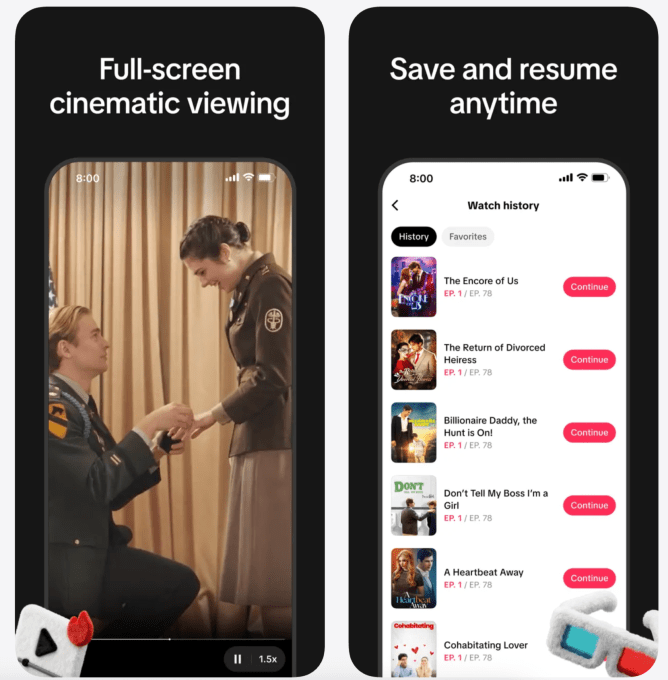 PineDrama interface showing micro-drama selection