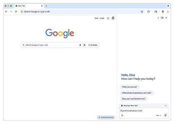 Gemini AI sidebar interface within Google Chrome