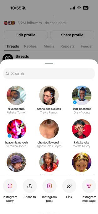 Threads post sharing preview on Instagram Story