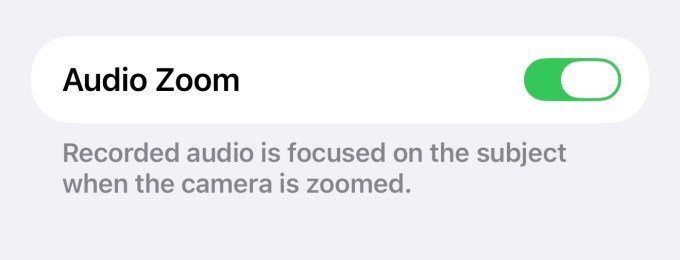 Camera app audio zoom settings
