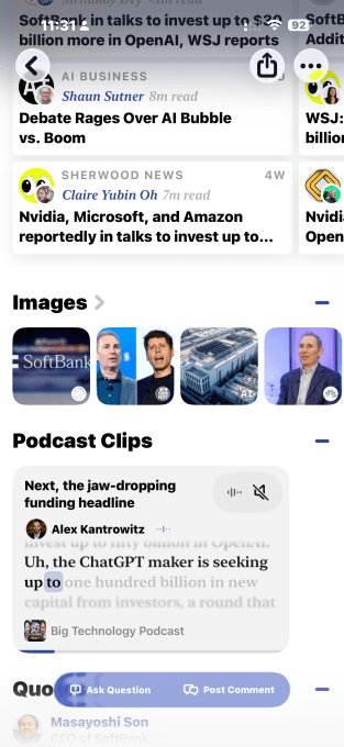 Particle app interface showing podcast integration