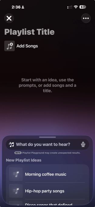 Apple Music AI playlist generator interface