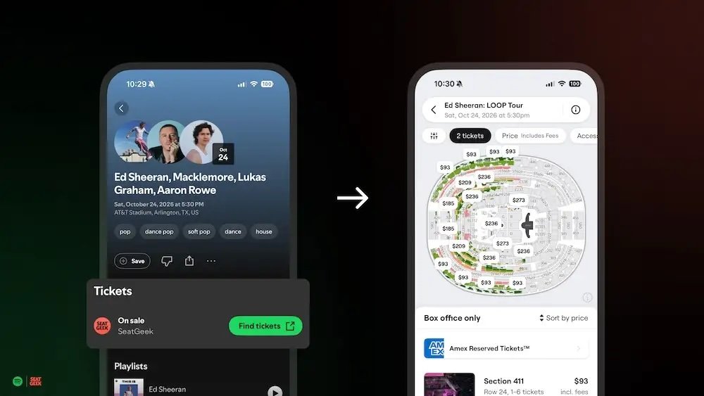 SeatGeek and Spotify integration interface