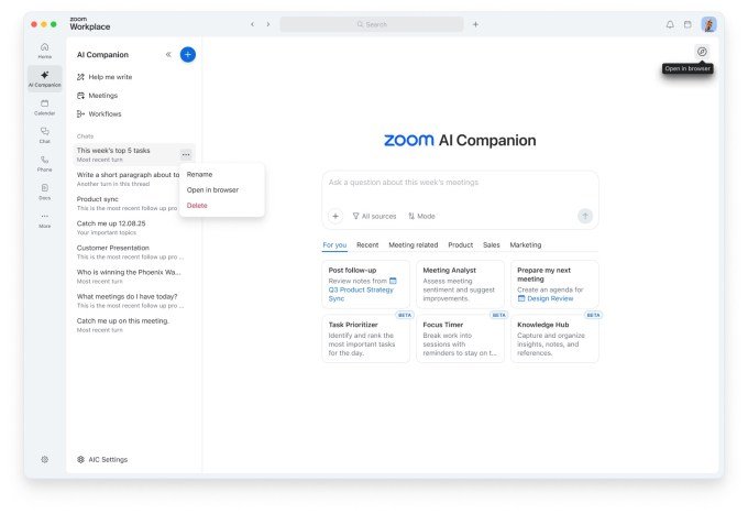 Zoom AI Companion interface
