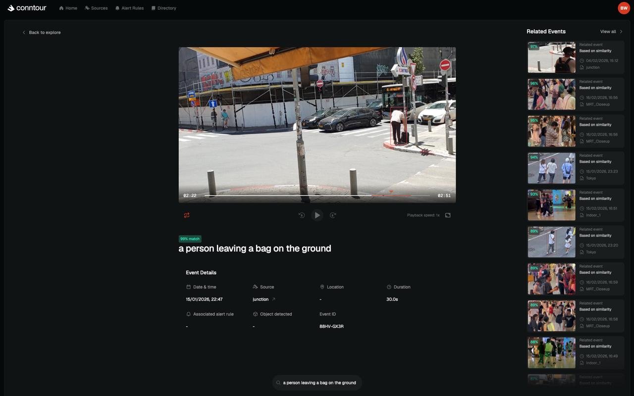 Conntour platform interface displaying object detection