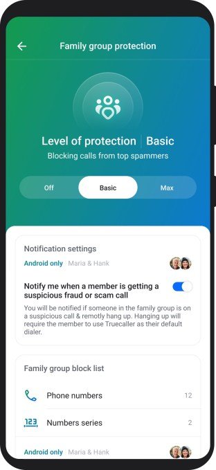 Truecaller Family Protection interface