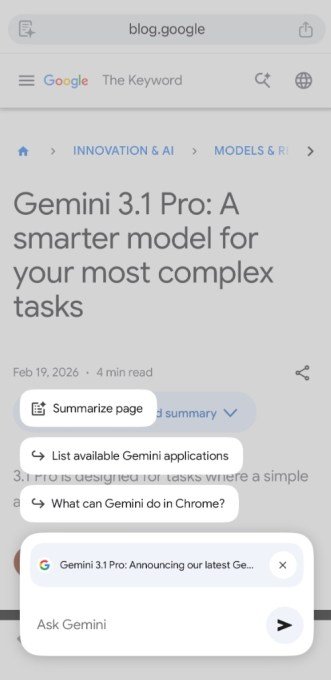Gemini integration on Chrome for iOS
