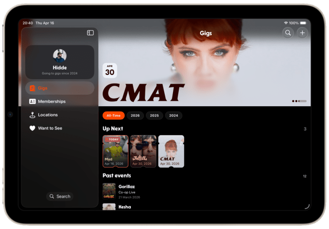 Gigs app interface